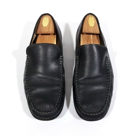 ecco Black Leather Moccasin Slip On Loafers Driving Shoes Old Money Quiet Luxury - Picture 1 of 10